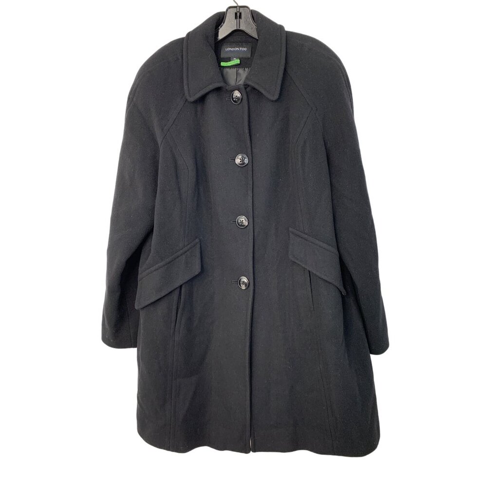 London Fog XL Women Black Wool Peacoat 7994 Button Coat Pockets Raglan A-line